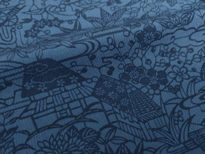 平和屋着物●本藍 型絵染 小紋 風景花文 正絹 逸品 DAAX4446ps