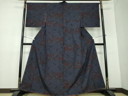 平和屋着物●結城紬　80亀甲　霞流水花文　正絹　逸品　未使用　DAAX4482ps