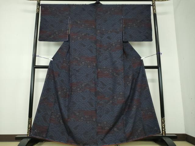平和屋着物●結城紬　80亀甲　霞流水花文　正絹　逸品　未使用　DAAX4482ps