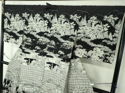 平和屋着物●創業140年　小糸染芸の四代目　小糸敏夫　訪問着　紬地　手描き　京風俗絵巻　正絹　逸品　DAAX4497ps