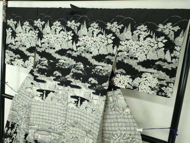 平和屋着物●創業140年　小糸染芸の四代目　小糸敏夫　訪問着　紬地　手描き　京風俗絵巻　正絹　逸品　DAAX4497ps