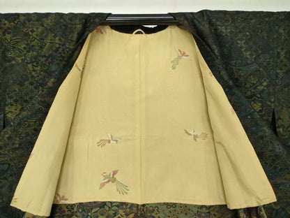 平和屋着物●道行コート　ロング丈　単衣　更紗花文　正絹　逸品　DAAX4507ps