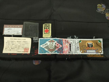 平和屋着物●本場大島紬 9マルキ 地空 古代染色純泥染 鴛鴦文 里島絹織物謹製 証紙付き 正絹 逸品 未使用 DAAX4509ps