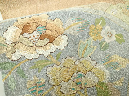 平和屋着物▽明綴れ 太鼓柄袋帯 スリーシーズン帯 春 夏 秋 地紙花文 金銀糸 正絹 逸品 未使用 DAAX4536ps
