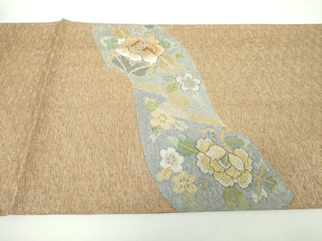 平和屋着物▽明綴れ 太鼓柄袋帯 スリーシーズン帯 春 夏 秋 地紙花文 金銀糸 正絹 逸品 未使用 DAAX4536ps