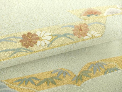 平和屋着物●綴れ 六通柄袋帯 横段花文 金銀糸 正絹 逸品 DAAX4541ps