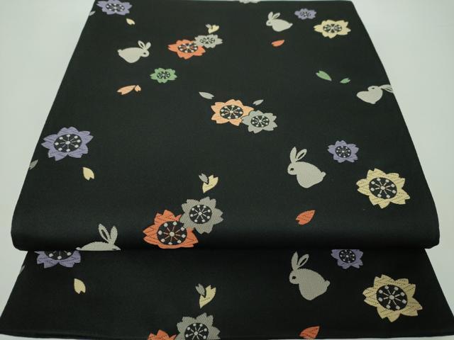 平和屋着物●全通柄京袋帯 唐織 桜兎 黒地 逸品 DAAX4553ps