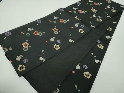 平和屋着物●全通柄京袋帯 唐織 桜兎 黒地 逸品 DAAX4553ps