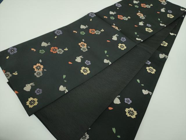 平和屋着物●全通柄京袋帯 唐織 桜兎 黒地 逸品 DAAX4553ps