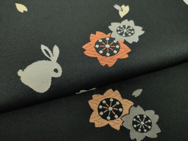 平和屋着物●全通柄京袋帯 唐織 桜兎 黒地 逸品 DAAX4553ps