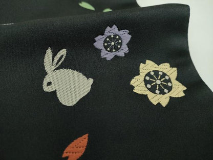 平和屋着物●全通柄京袋帯 唐織 桜兎 黒地 逸品 DAAX4553ps
