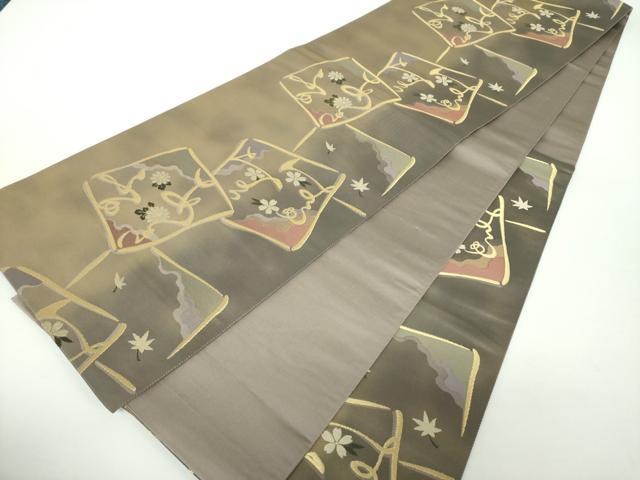 平和屋着物●六通柄袋帯　春夏秋冬　色紙重ね花文　金糸　正絹　逸品　DAAX4579ps