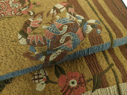 平和屋着物●八寸名古屋帯 蟹 枝花文 金糸 正絹 逸品 DAAX4606ps