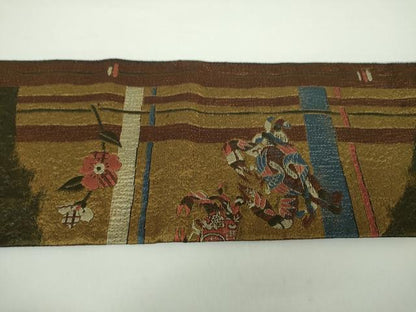 平和屋着物●八寸名古屋帯 蟹 枝花文 金糸 正絹 逸品 DAAX4606ps