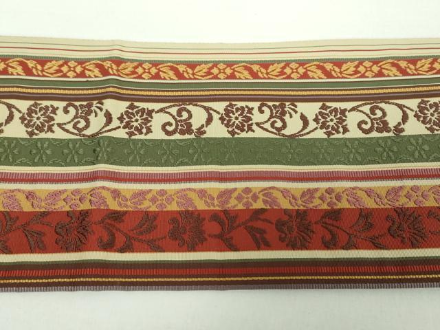 平和屋着物●本場筑前博多織 八寸名古屋帯 更紗花間道 正絹 逸品 未使用 DAAX4611ps