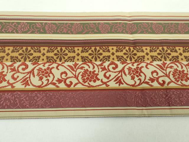 平和屋着物●本場筑前博多織 八寸名古屋帯 更紗花間道 正絹 逸品 未使用 DAAX4611ps