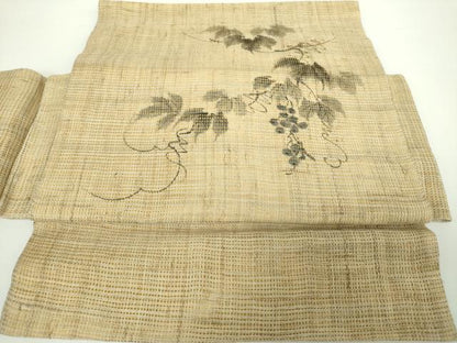 平和屋着物＊夏物 つけ帯 手描き 葡萄蔦の葉文 麻 逸品 DAAX4641ps