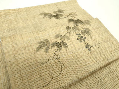 平和屋着物＊夏物 つけ帯 手描き 葡萄蔦の葉文 麻 逸品 DAAX4641ps