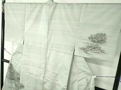 平和屋着物●男性　本場染大島紬　訪問着　作家物　手描き　嵯峨大沢池　正絹　逸品　DAAX4672ps