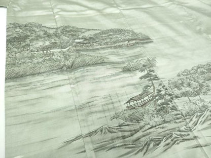 平和屋着物●男性　本場染大島紬　訪問着　作家物　手描き　嵯峨大沢池　正絹　逸品　DAAX4672ps
