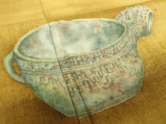 平和屋着物●訪問着　紬地　手描き　器物文様　正絹　逸品　DAAX4674ps