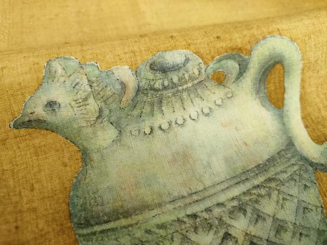 平和屋着物●訪問着　紬地　手描き　器物文様　正絹　逸品　DAAX4674ps