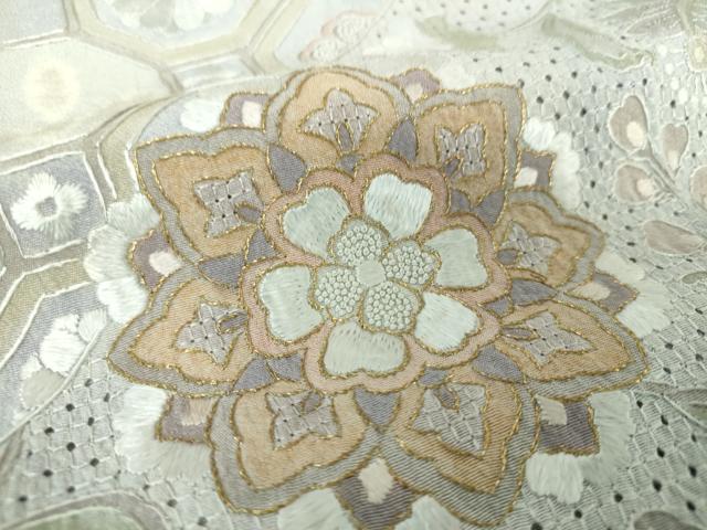 平和屋着物●中国三大刺繍 スワトウ相良刺繍 汕頭相良刺繍 総刺繍 訪問着 絞り 正倉院花文 金糸 正絹 逸品 DAAX4699ps