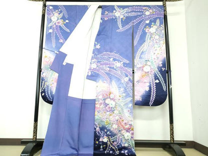 平和屋着物●豪華振袖 作家物 絞り 辻が花 千鳥 暈し染め 銀通し地 京都きもの友禅扱い 正絹 逸品 DAAX4706ps