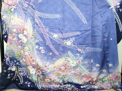 平和屋着物●豪華振袖 作家物 絞り 辻が花 千鳥 暈し染め 銀通し地 京都きもの友禅扱い 正絹 逸品 DAAX4706ps