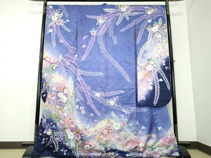 平和屋着物●豪華振袖 作家物 絞り 辻が花 千鳥 暈し染め 銀通し地 京都きもの友禅扱い 正絹 逸品 DAAX4706ps