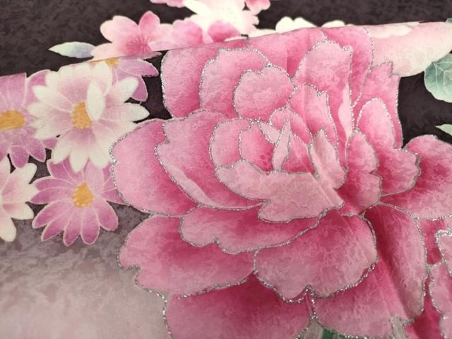 平和屋着物●豪華振袖　舞花文　暈し染め　銀彩　正絹　逸品　DAAX4711ps 平和屋着物○豪華振袖 舞花文 暈し染め 銀彩 正絹 逸品 DAAX4711ps