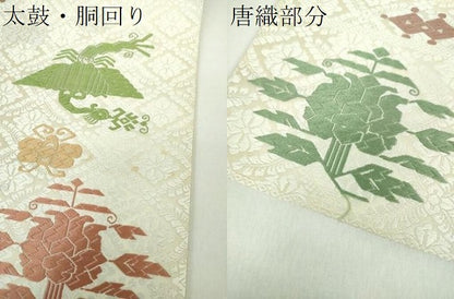 平和屋着物●六通柄袋帯 唐織 花鳥文 正絹 逸品 DAAX4737ps