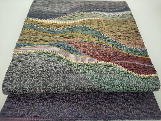 平和屋着物▽太鼓柄袋帯 スリーシーズン帯 春 夏 秋 すくい織 波霞 正絹 逸品 DAAX4743ps