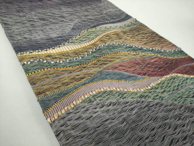 平和屋着物▽太鼓柄袋帯 スリーシーズン帯 春 夏 秋 すくい織 波霞 正絹 逸品 DAAX4743ps