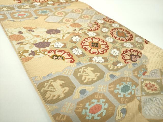 平和屋着物●六通柄袋帯 唐錦 雲取り正倉院文 金糸 正絹 逸品 DAAX4745ps