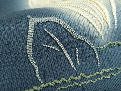 平和屋着物●太鼓柄袋帯　紬地　総刺繍　水芭蕉　金糸　正絹　逸品　DAAX4758ps