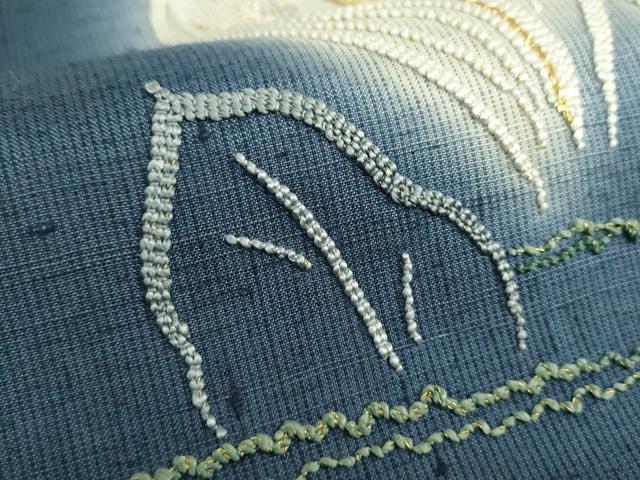 平和屋着物●太鼓柄袋帯　紬地　総刺繍　水芭蕉　金糸　正絹　逸品　DAAX4758ps