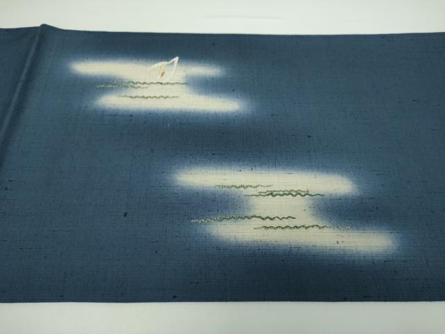 平和屋着物●太鼓柄袋帯　紬地　総刺繍　水芭蕉　金糸　正絹　逸品　DAAX4758ps
