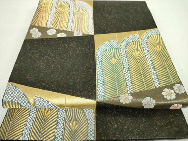 平和屋着物●西陣 長嶋成織物 ながしま帯 六通柄袋帯 松市松文 本金箔 瀞金錦 正絹 逸品 DAAX4762ps