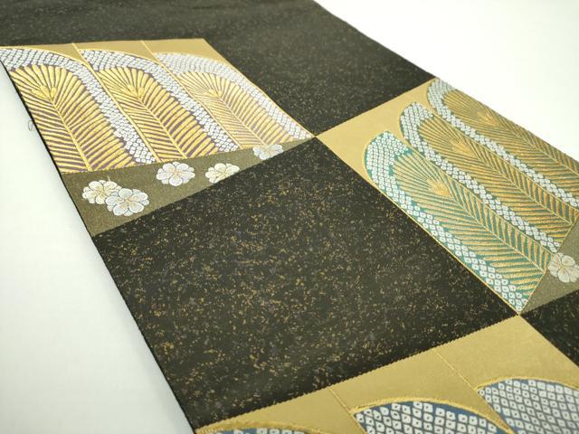 平和屋着物●西陣 長嶋成織物 ながしま帯 六通柄袋帯 松市松文 本金箔 瀞金錦 正絹 逸品 DAAX4762ps