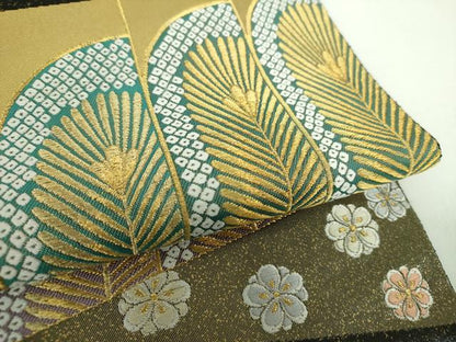 平和屋着物●西陣 長嶋成織物 ながしま帯 六通柄袋帯 松市松文 本金箔 瀞金錦 正絹 逸品 DAAX4762ps