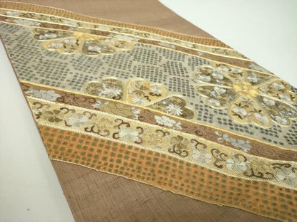 平和屋着物●六通柄袋帯　紬地　駒刺繍　総刺繍　吉祥花文　金糸　正絹　逸品　DAAX4765ps