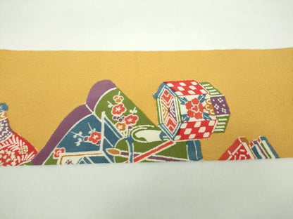 平和屋着物●九寸名古屋帯 型染 冊子花文 鬼しぼ縮緬 正絹 逸品 未使用 DAAX4778ps
