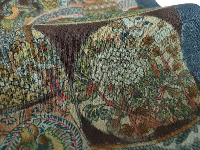 平和屋着物●摺型友禅　京都　多ち花　全通柄　九寸開き名古屋帯　器物花鳥文　鬼しぼ縮緬　正絹　逸品　DAAX4814ps