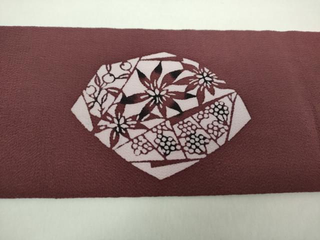 平和屋着物●九寸名古屋帯　草木手染　切嵌草花文　鬼しぼ縮緬　正絹　逸品　DAAX4815ps
