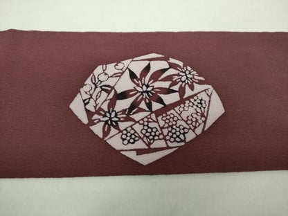 平和屋着物●九寸名古屋帯　草木手染　切嵌草花文　鬼しぼ縮緬　正絹　逸品　DAAX4815ps