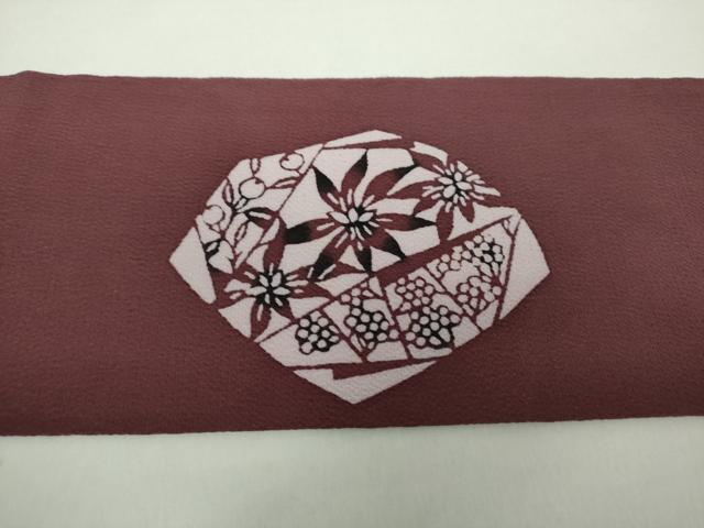 平和屋着物●九寸名古屋帯　草木手染　切嵌草花文　鬼しぼ縮緬　正絹　逸品　DAAX4815ps