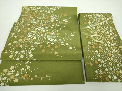 平和屋着物●つけ帯　手描き　枝花文　鬼しぼ縮緬　金彩　正絹　逸品　DAAX4823ps