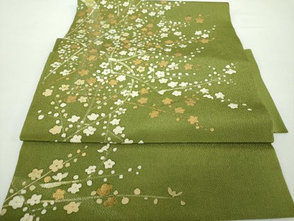 平和屋着物●つけ帯　手描き　枝花文　鬼しぼ縮緬　金彩　正絹　逸品　DAAX4823ps