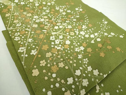 平和屋着物●つけ帯　手描き　枝花文　鬼しぼ縮緬　金彩　正絹　逸品　DAAX4823ps